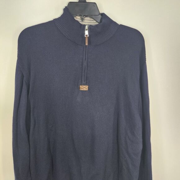 Allen Edmonds Sweater Mens Large Navy 100% Pima Cotton 1/4 Quarter Zip Pullover - Picture 3 of 8